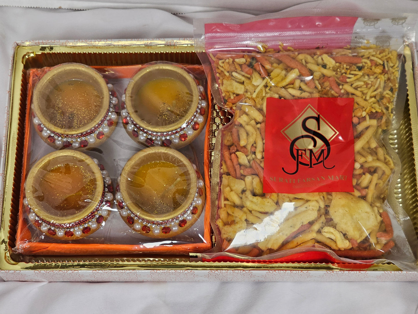 Diwali Diya-Mix Chevdo Diya Yellow Gift Box