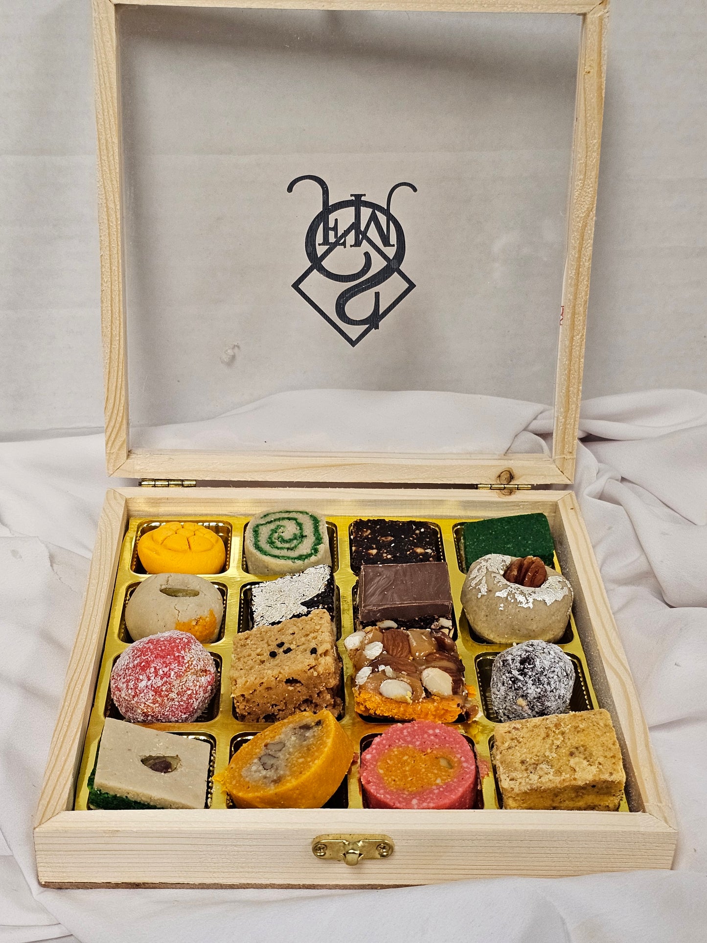 Surati Wood Box 16 Piece Mix Sweets