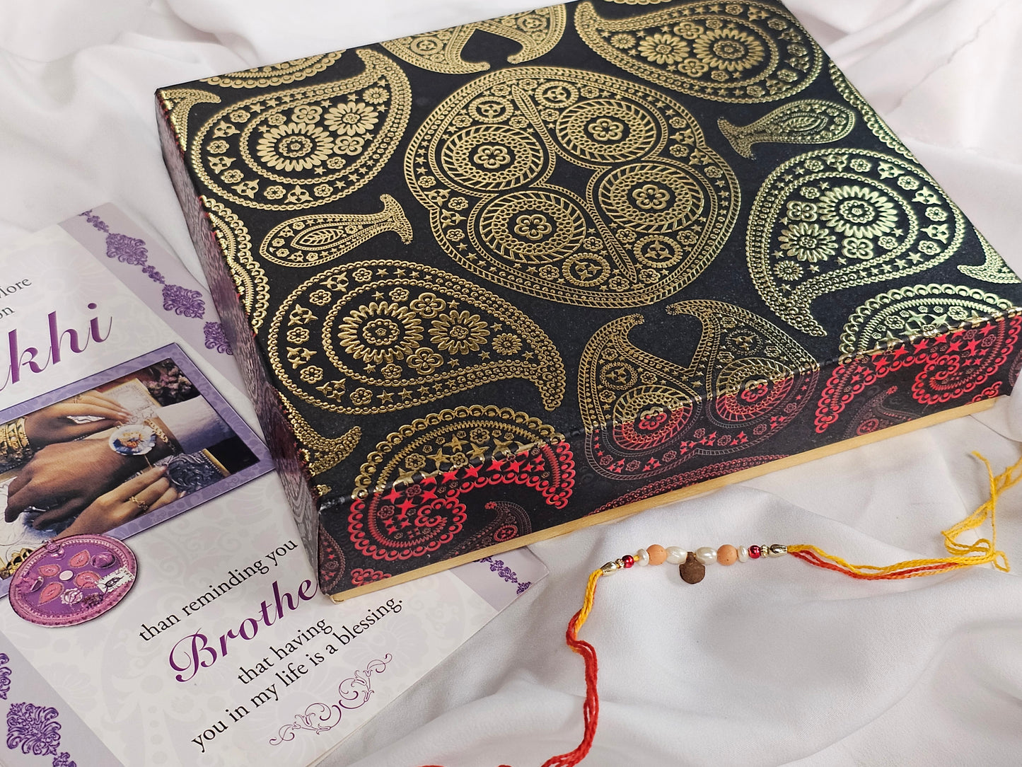 Rakhi 1lb Black & Gold Paisley Mix Sweets Gift Box