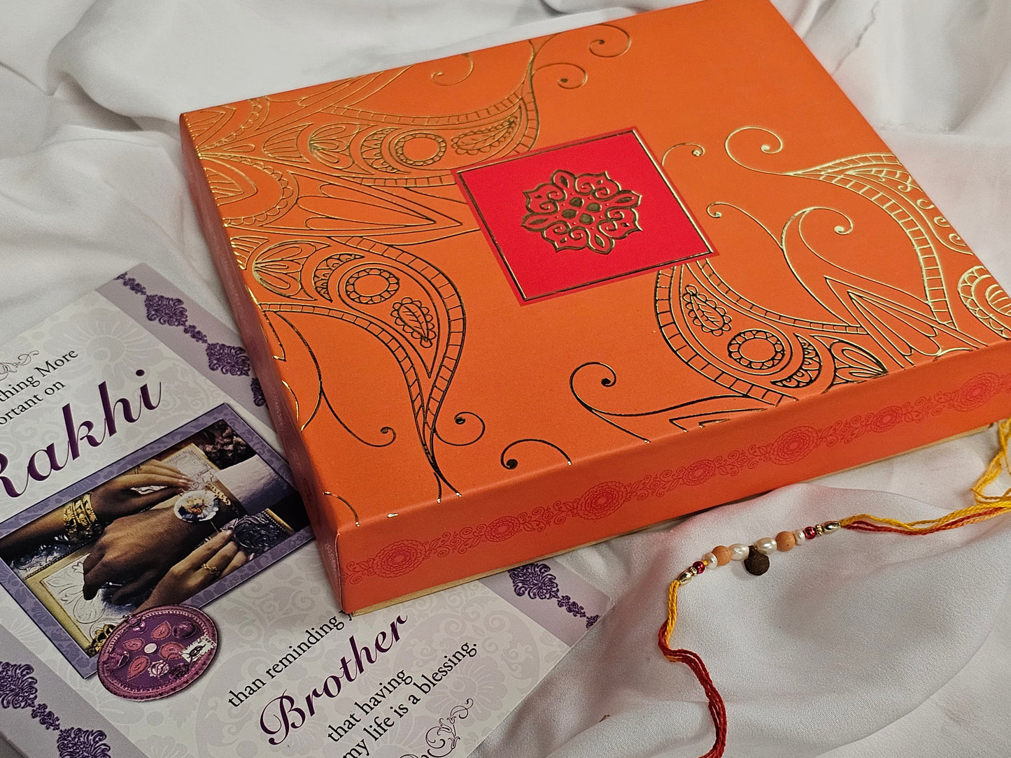 Rakhi 1lb Orange & Gold Mix Sweets Gift Box