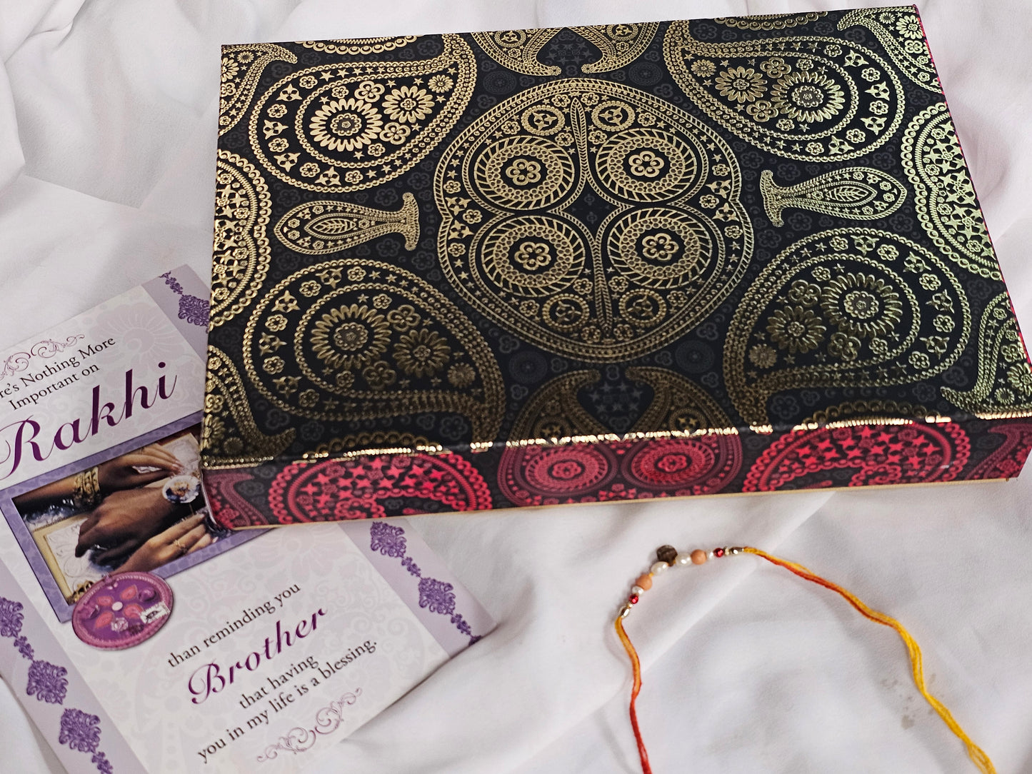 Rakhi 2lb Black & Gold Paisley Mix Sweets Gift Box