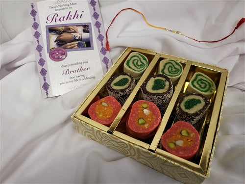 Rakhi 1lb Yellow Bandini Mix Rolls Gift Box