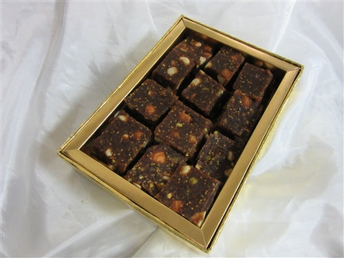 Rakhi 1.25lb Sugarfree Barfi White Kundan Gift Box