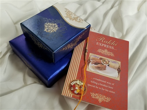 Rakhi Blue & White 1.50lb Kaju Gift Box