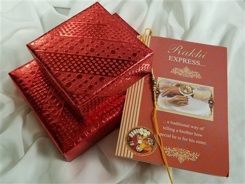 Rakhi Red Foil 1.50lb Kaju Gift Box