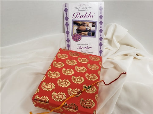 Rakhi 1 lb Red & Gold Paisley Mix Sweets Gift Box
