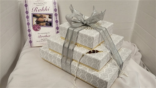Rakhi  White & Grey Gold Tower Gift Box