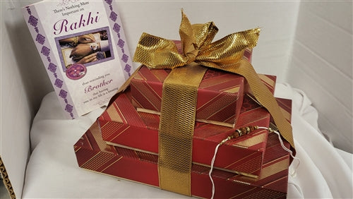 Rakhi Red Stripe & Gold Tower Gift Box
