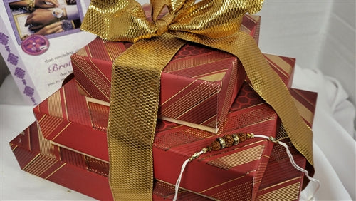 Rakhi Red Stripe & Gold Tower Gift Box