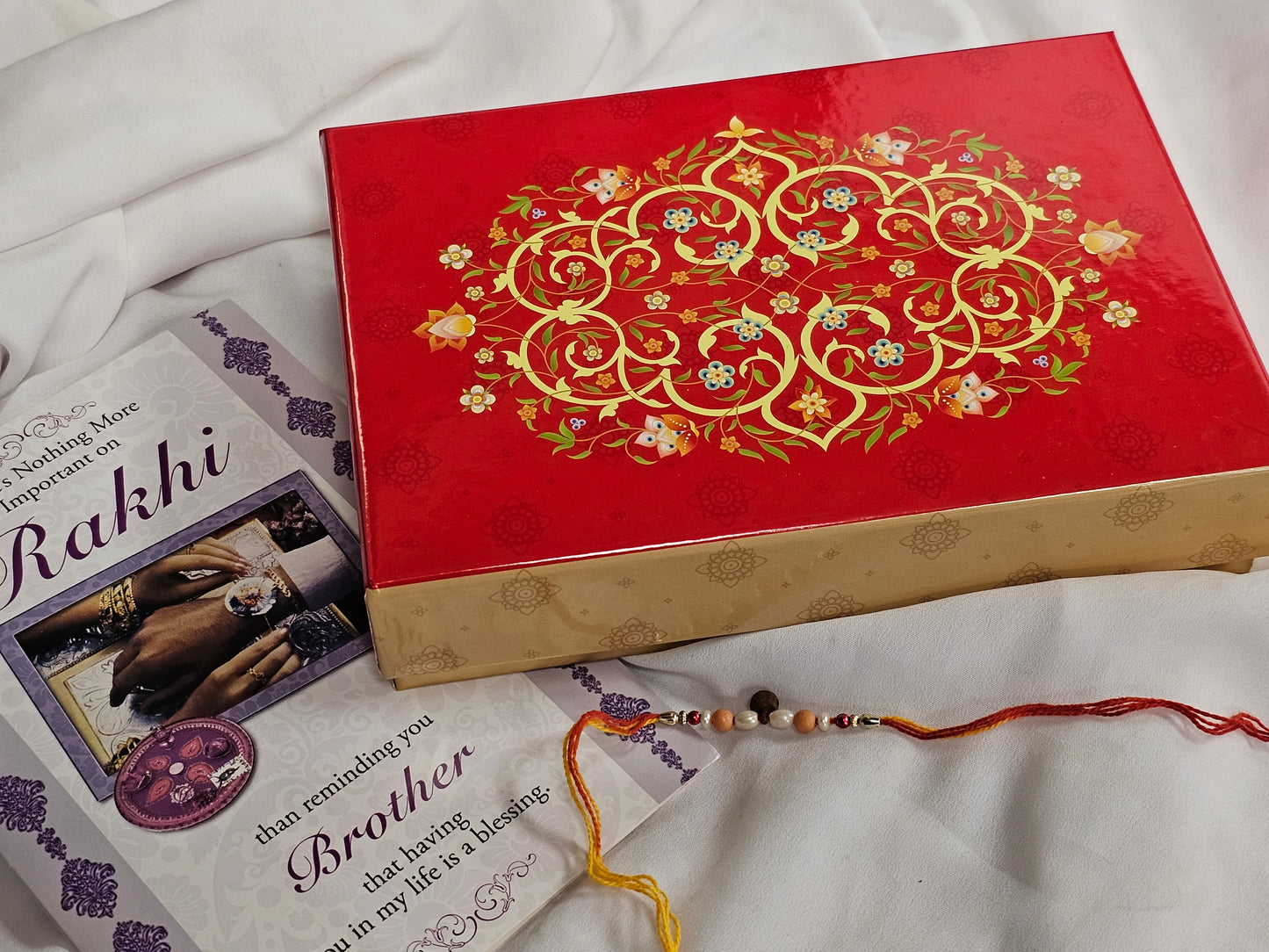 Rakhi 1lb Red & Gold Flower Mix Sweets Gift Box