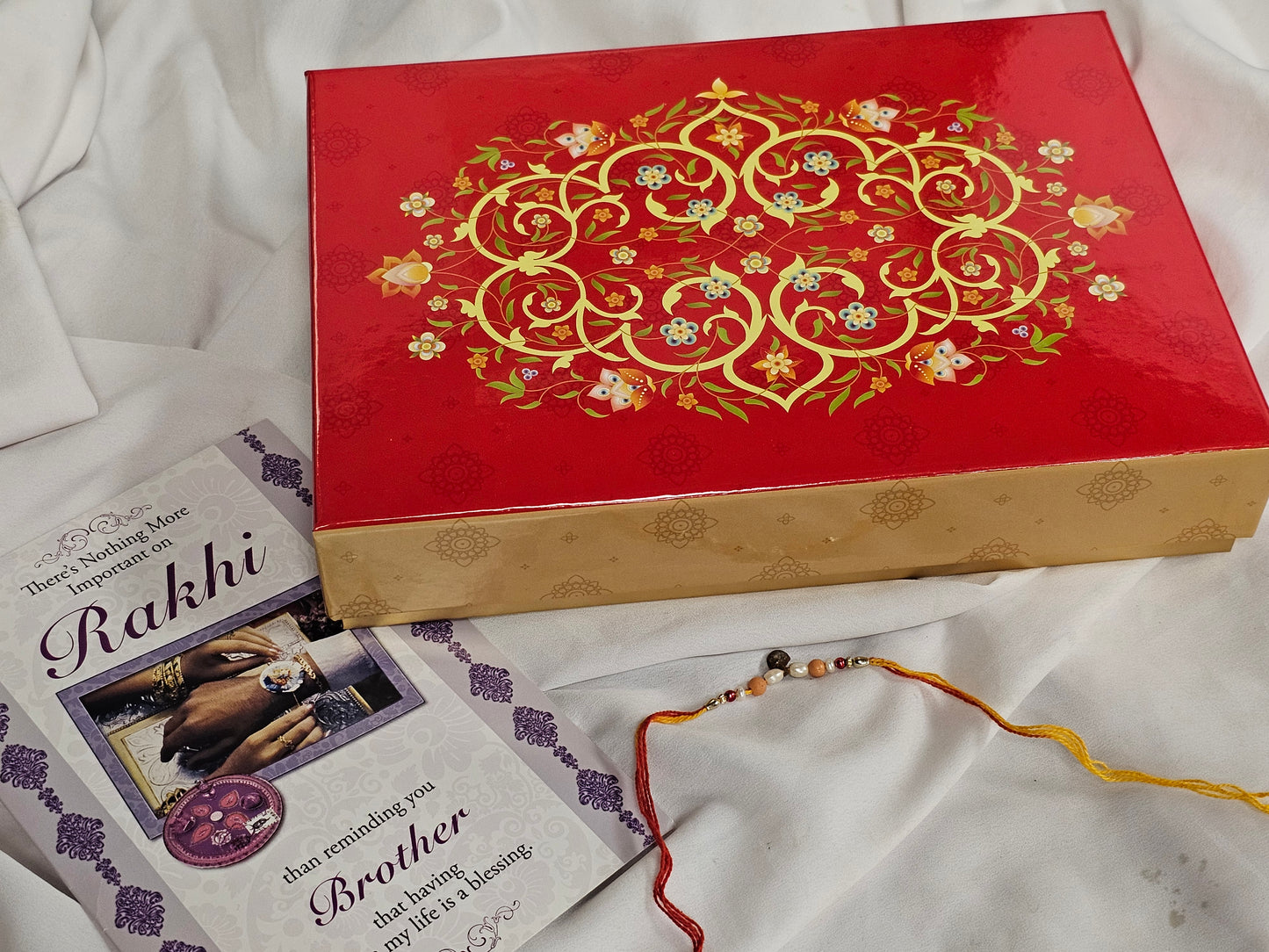 Rakhi 2lb Red & Gold Flower Mix Sweets Gift Box