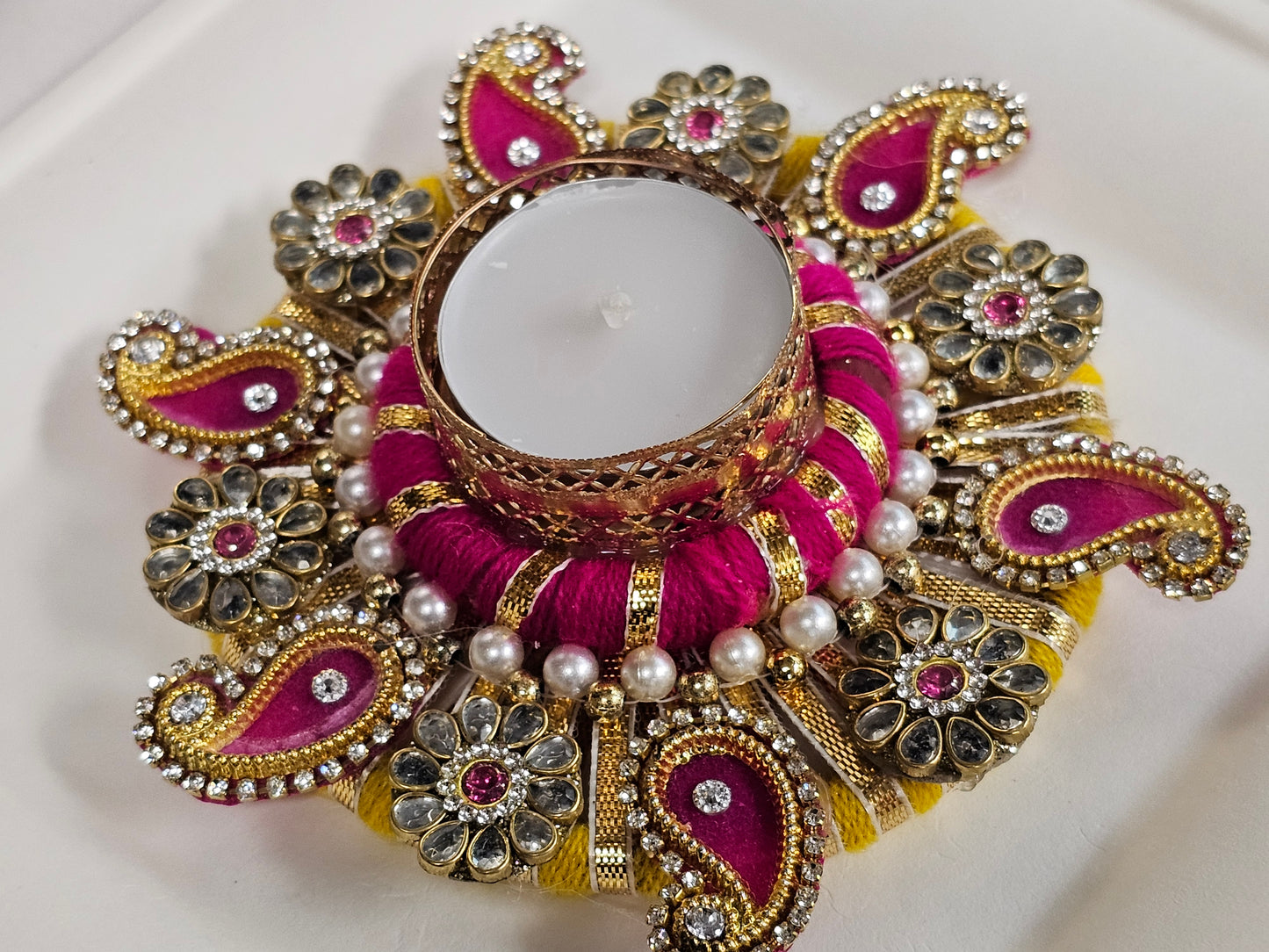 Pink & Yellow Paisley Diya