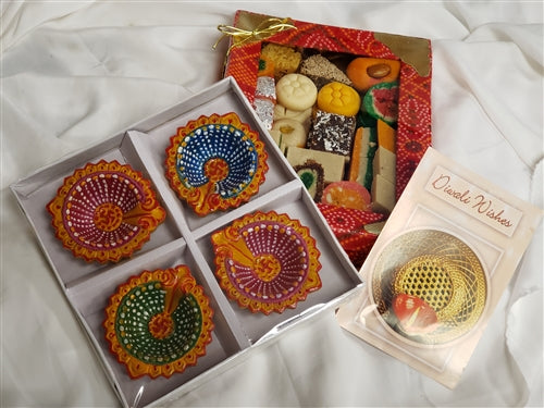 Diwali Special Red Bandini 2lb Mix Sweets/Diya Set