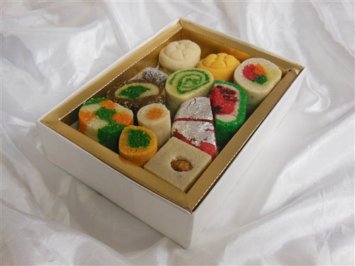 Rakhi 1 lb Red & Gold Paisley Mix Sweets Gift Box