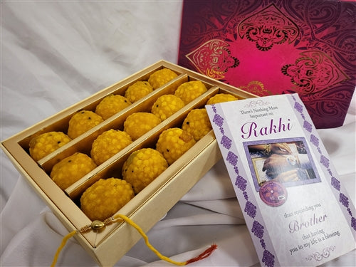 Rakhi 15 piece Bundi Ladoo Dark Pink Gift Box